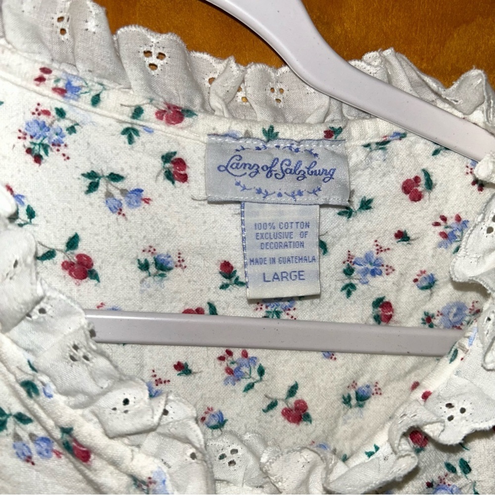 Lanz of Salzburg Womens Sz L white floral Flannel Nightgown 3/4 Sleeve Mid calf - Picture 4 of 4